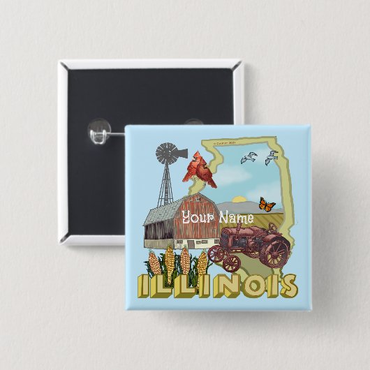Illinois Vierkante Button 5,1 Cm (Voorkant /achterkant)