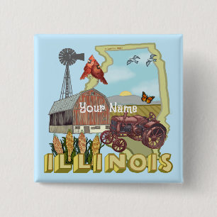 Illinois Vierkante Button 5,1 Cm