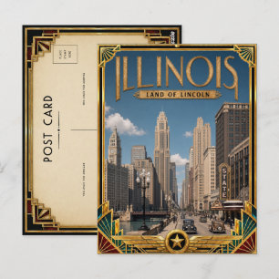 Illinois Vintage Art Deco Gouden Tijdperk Briefkaart