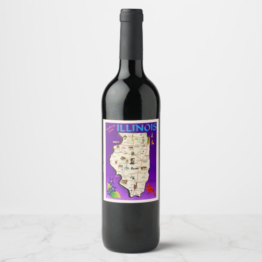 Illinois Vintage Kaart  Wijn Etiket (Voorkant)