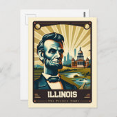 Illinois | Vintage van patriottische spirit Briefkaart (Voorkant / Achterkant)
