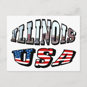 Illinois Vlag en Staat Foto Tekst Briefkaart