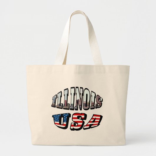 Illinois Vlag en Staat Foto Tekst Grote Tote Bag (Voorkant)