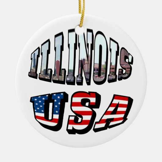 Illinois Vlag en Staat Foto Tekst Keramisch Ornament (Voorkant)