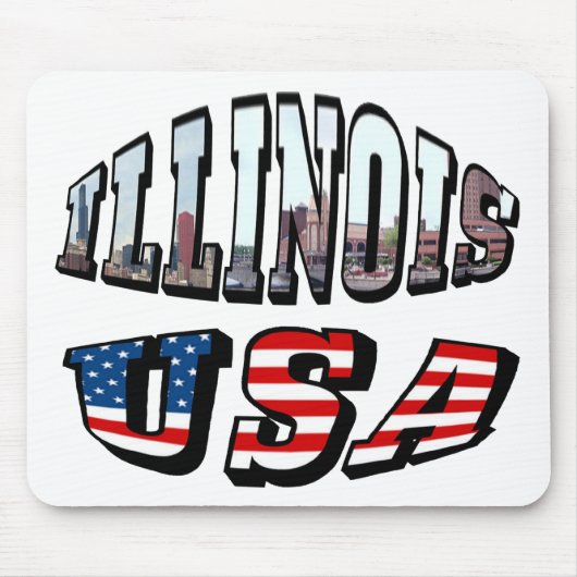 Illinois Vlag en Staat Foto Tekst Muismat (Voorkant)