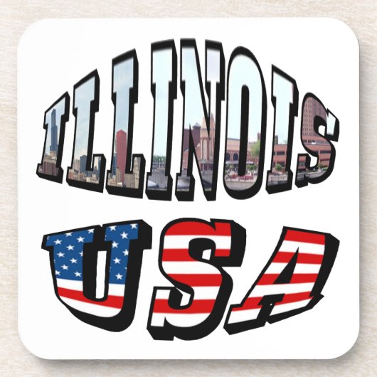 Illinois Vlag en Staat Foto Tekst Onderzetter (Voorkant)