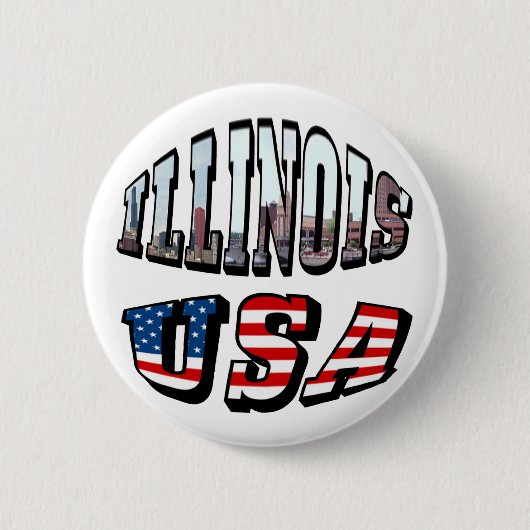 Illinois Vlag en Staat Foto Tekst Ronde Button 5,7 Cm (Voorkant)