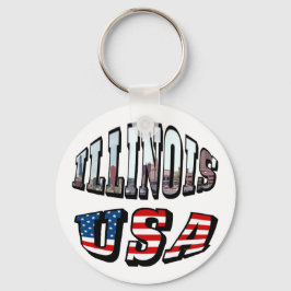 Illinois Vlag en Staat Foto Tekst Sleutelhanger