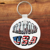 Illinois Vlag en Staat Foto Tekst Sleutelhanger (Voorkant)