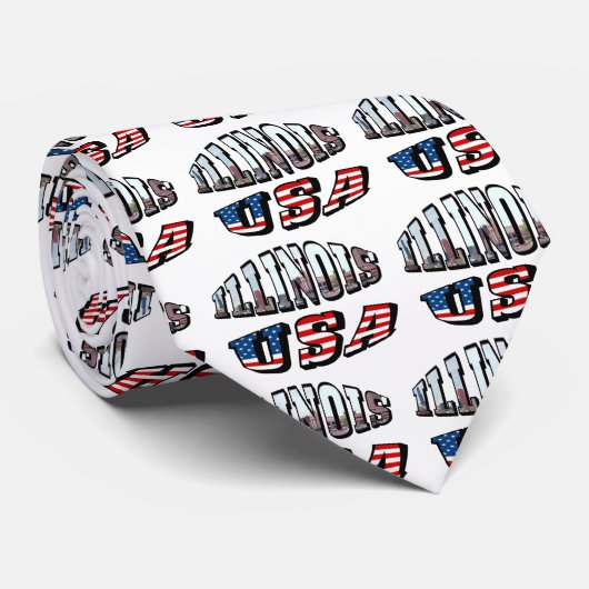 Illinois Vlag en Staat Foto Tekst Stropdas (Opgerold)