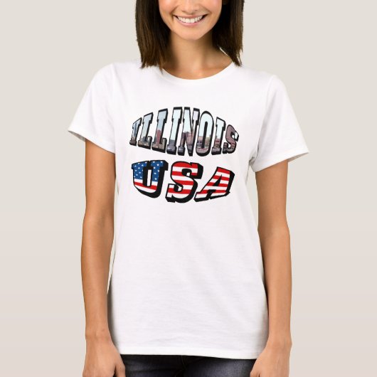 Illinois Vlag en Staat Foto Tekst T-shirt (Voorkant)