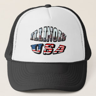 Illinois Vlag en Staat Foto Tekst Trucker Pet