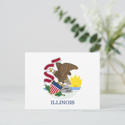 Illinois, vlag van Illinois, Illinois Briefkaart (Staand voorkant)