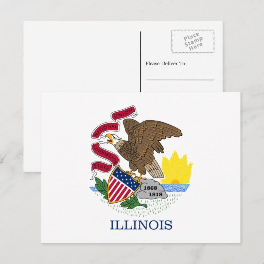 Illinois, vlag van Illinois, Illinois Briefkaart (Voorkant / Achterkant)
