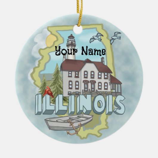 Illinois Vuurtoren aangepaste naam Keramisch Ornament (Voorkant)