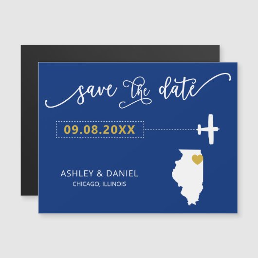 Illinois Wedding Save the Date Kaart, Map Magnetische Uitnodiging (Voorkant / Achterkant)