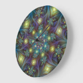 Illuminated Abstract Shiny Teal Purple Fractal Art Grote Klok (Hoek)