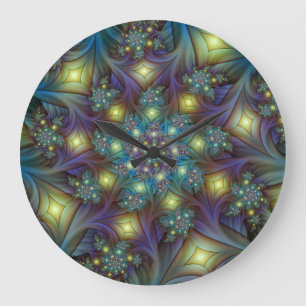 Illuminated Abstract Shiny Teal Purple Fractal Art Grote Klok