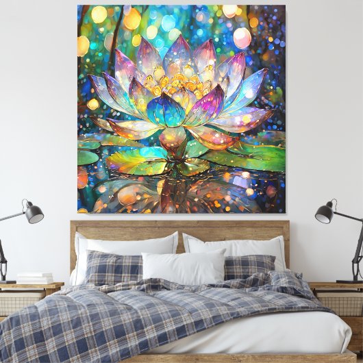 Illuminated Blooming Lotus Flower Canvas Afdruk (Insitu (Slaapkamer))