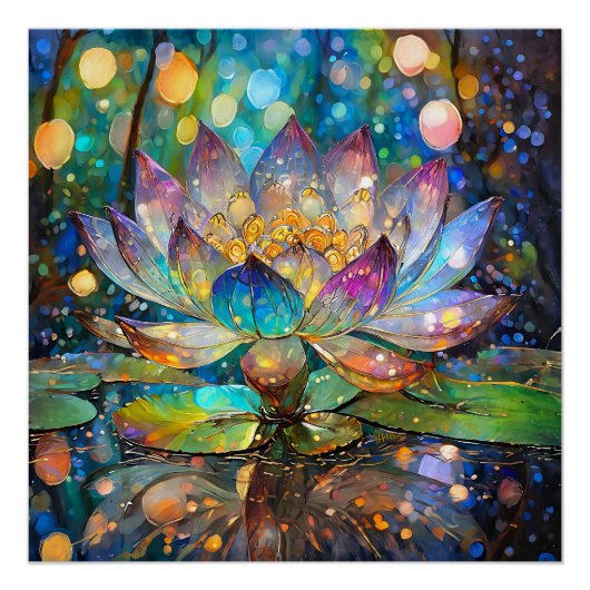 Illuminated Blooming Lotus Flower Perfect Poster (Voorkant)