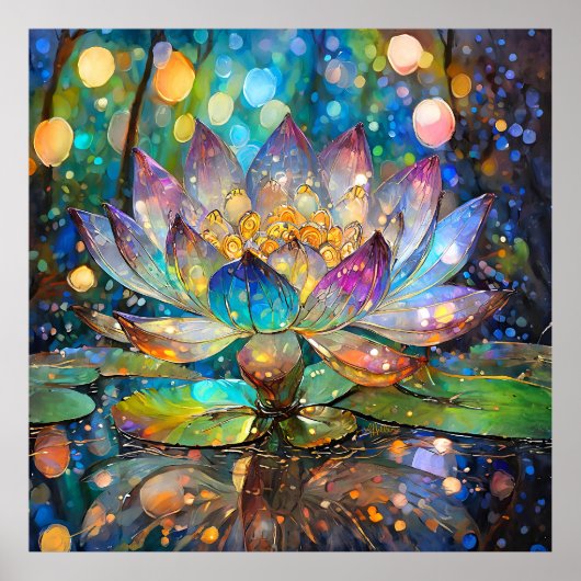 Illuminated Blooming Lotus Flower Poster (Voorkant)