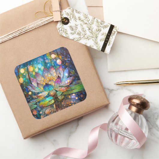 Illuminated Blooming Lotus Flower Vierkante Sticker (Geschenken)