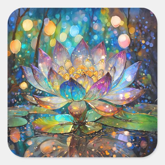 Illuminated Blooming Lotus Flower Vierkante Sticker (Voorkant)