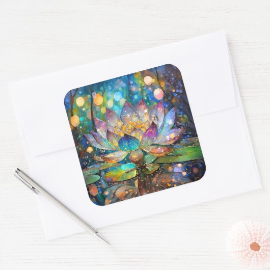 Illuminated Blooming Lotus Flower Vierkante Sticker (Envelop)