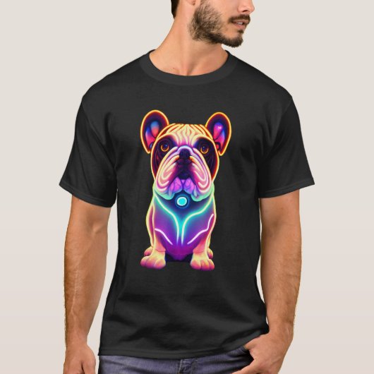 Illuminated Cyberpunk English Bulldog   Cute Bulld T-shirt (Voorkant)