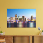 Illuminated skyline of downtown Miami at dusk Canvas Afdruk (Insitu (Woonkamer))
