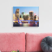 Illuminated skyline of downtown Miami at dusk Canvas Afdruk (Insitu (Woonkamer))
