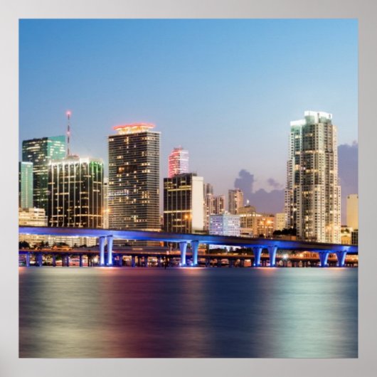 Illuminated skyline of downtown Miami at dusk Poster (Voorkant)