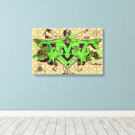 ILLUMINATI DMT GRAFFITI CANVAS FLOWER OF LIFE AFDRUK (Insitu (Houten vloer))