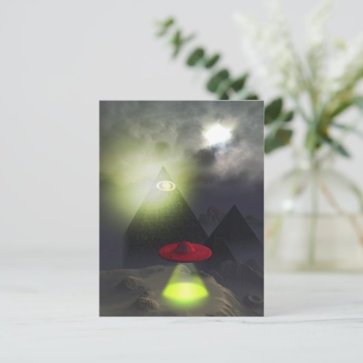 Illuminati Pyramide en UFO-Briefkaart Briefkaart (Staand voorkant)