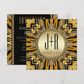 Illusie Art Deco Zwart Goud Uitnodiging Dinner Par (Voorkant / Achterkant)
