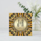 Illusie Art Deco Zwart Goud Uitnodiging Dinner Par (Staand voorkant)