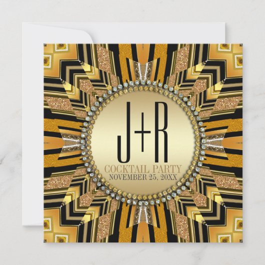 Illusie Art Deco Zwart Goud Uitnodiging Dinner Par (Voorkant)