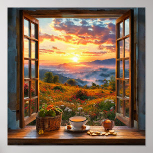 Illusie Ramen Landschap Natuur Landschappen Muur D Poster