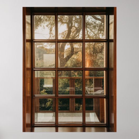 Illusie van Sunset Tree uitzicht door een nepvenst Poster (Voorkant)