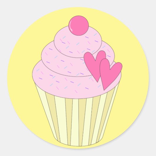 illusima Aardbei Cupcake Gele Sticker (Voorkant)