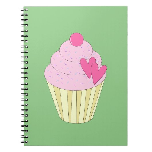 illusima Aardbeien Cupcake - Groene Achtergrond Notitieboek (Voorkant)