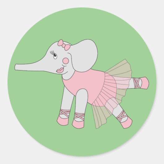 illusima Ballerina Elephant Green Ronde Sticker (Voorkant)