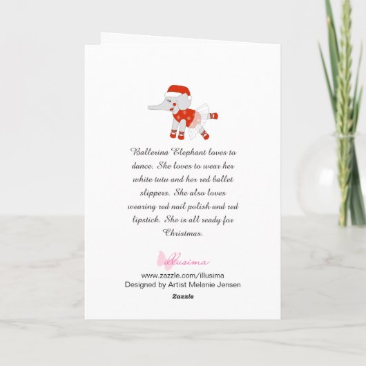illusima Ballerina Elephant Kerstmis Snowflakes Feestdagen Kaart (Achterkant)