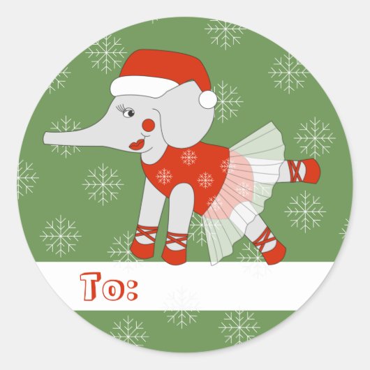 illusima Ballerina Elephant Kerstmis Snowflakes Ronde Sticker (Voorkant)