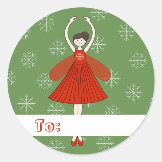 illusima Ballerina Fairy Kerstmis Snowflakes Ronde Sticker (Voorkant)