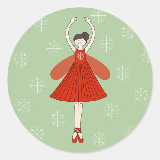 illusima Ballerina Fairy Kerstmis Snowflakes Ronde Sticker (Voorkant)