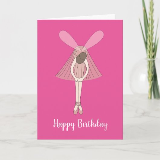 illusima Ballerina Fairy Pink Birthday Kaart (Voorkant)