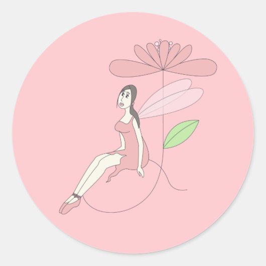 illusima Ballerina Fee op Bloem Ballet Roze Ronde Sticker (Voorkant)
