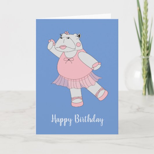 illusima Ballerina Hippo Blue Birthday Kaart (Voorkant)
