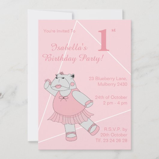 illusima Ballerina Hippo Girls Birthday Uitnodigin Kaart (Voorkant)